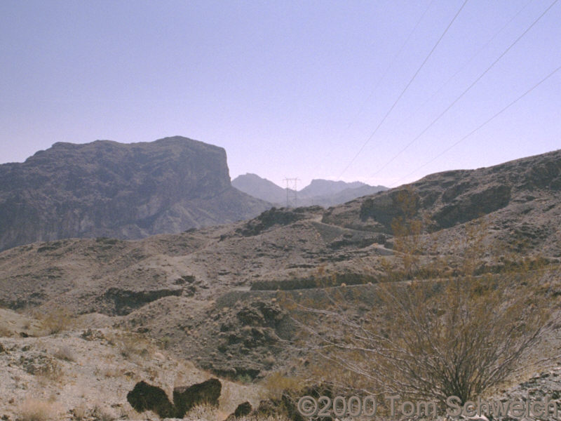 Whipple Mountains, looking south into the sun,