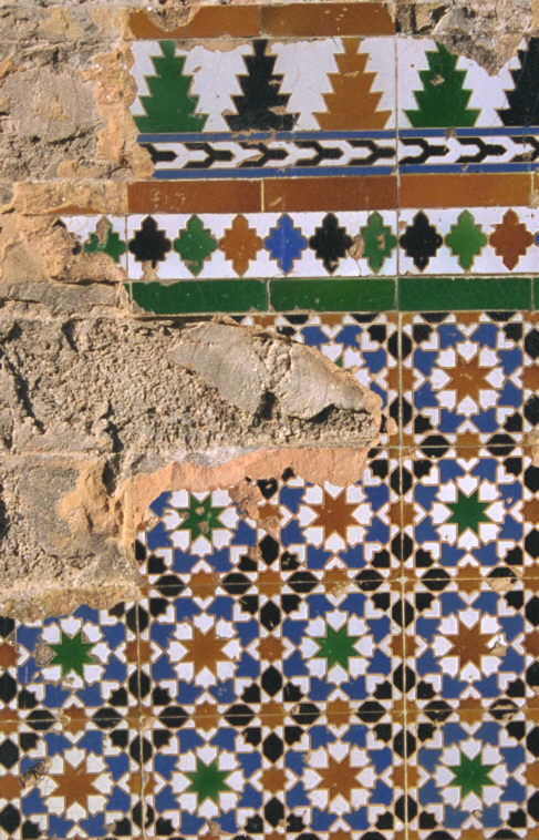 Remnants of tile in ruined house, Almaden.