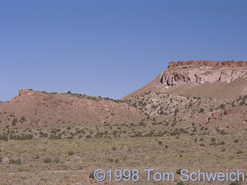 Peach Springs Tuff, Winkler Formation, and Wild Horse Mesa Tuff on the south side of Pinto Mountain.
