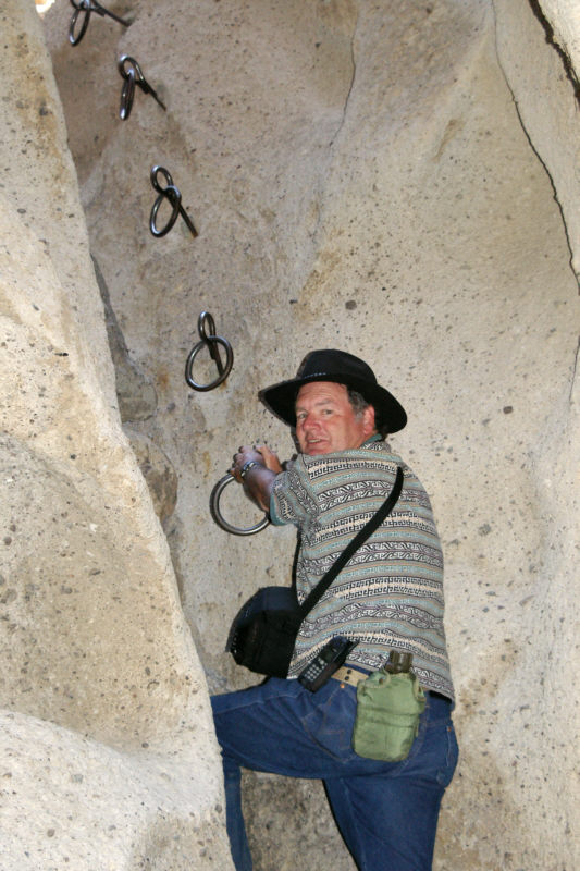 Jake climbs the rings in Banshee Canyon