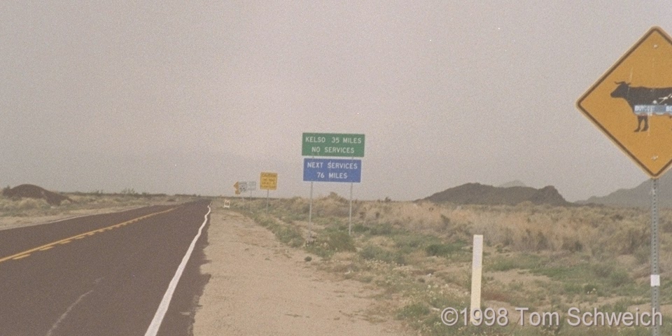 Signs on Kelbaker Road, leaving Baker.